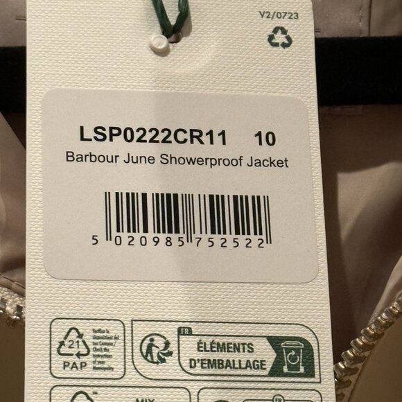 NWT Barbour | June Water Resistant Jacket | Blanc | Size: 6 - Picture 12 of 16